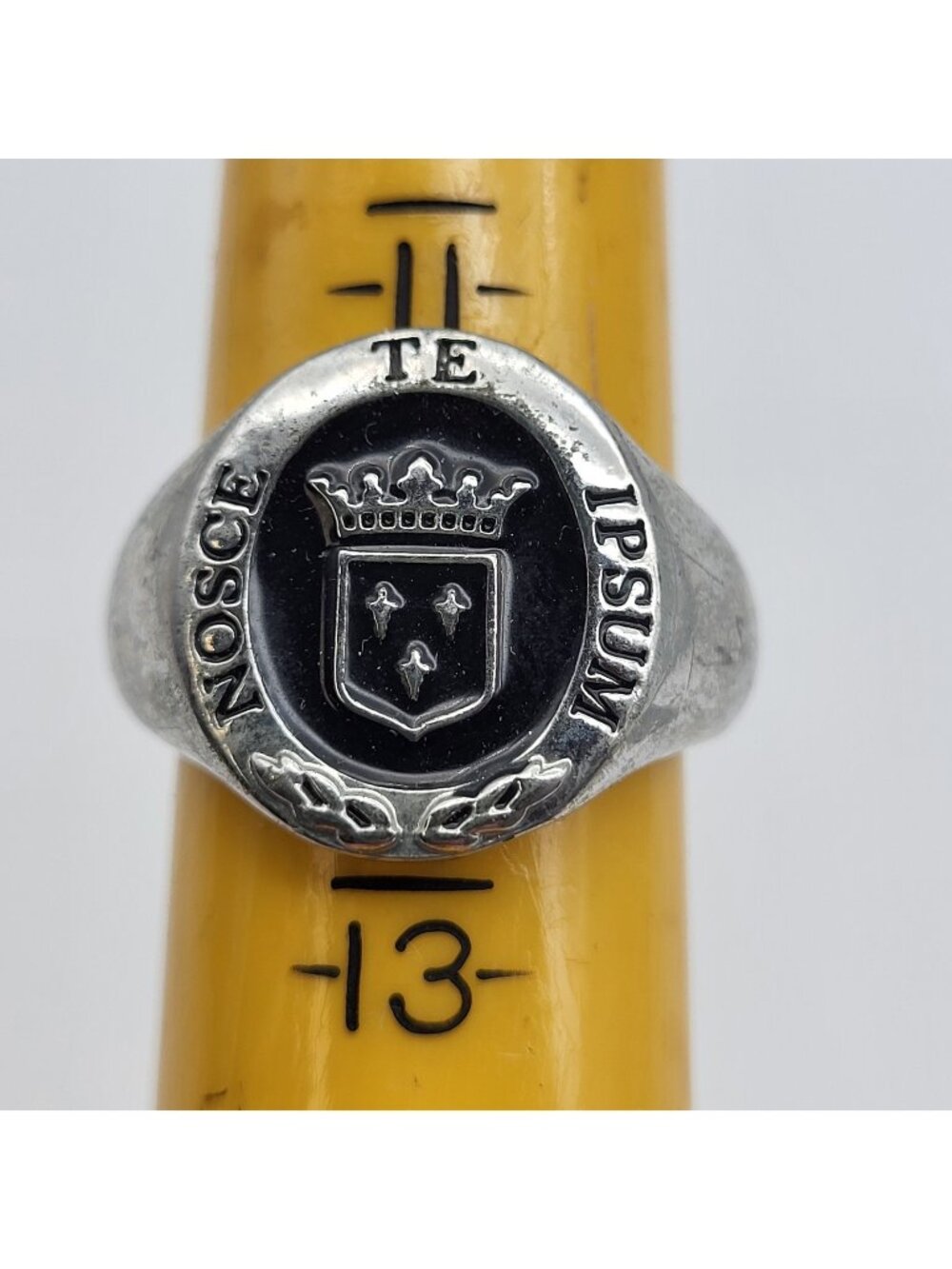 Nosce Te Ipsum Know Thyself Ring Stainless Steel Enamel sz 12 Signet